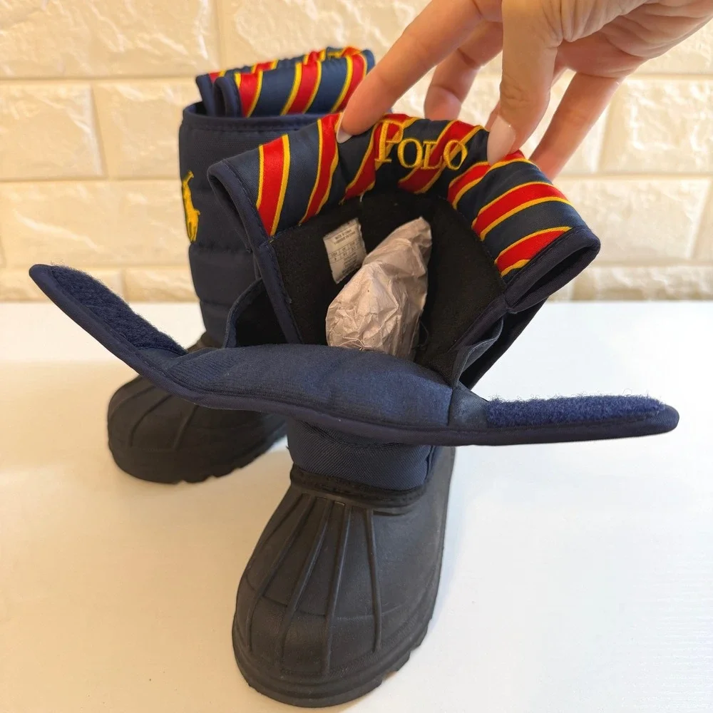 Polo Ralph Lauren Snow Boots Kids 9 Navy Blue Excellent Quilted Duck Boots